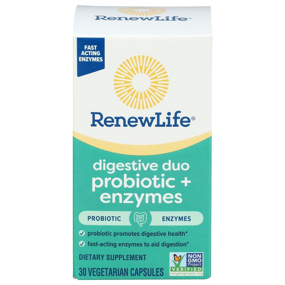 Renew Life Renew Digestive Duo Probiotic Plus Enzymes Vegetarian Capsules, 30 count