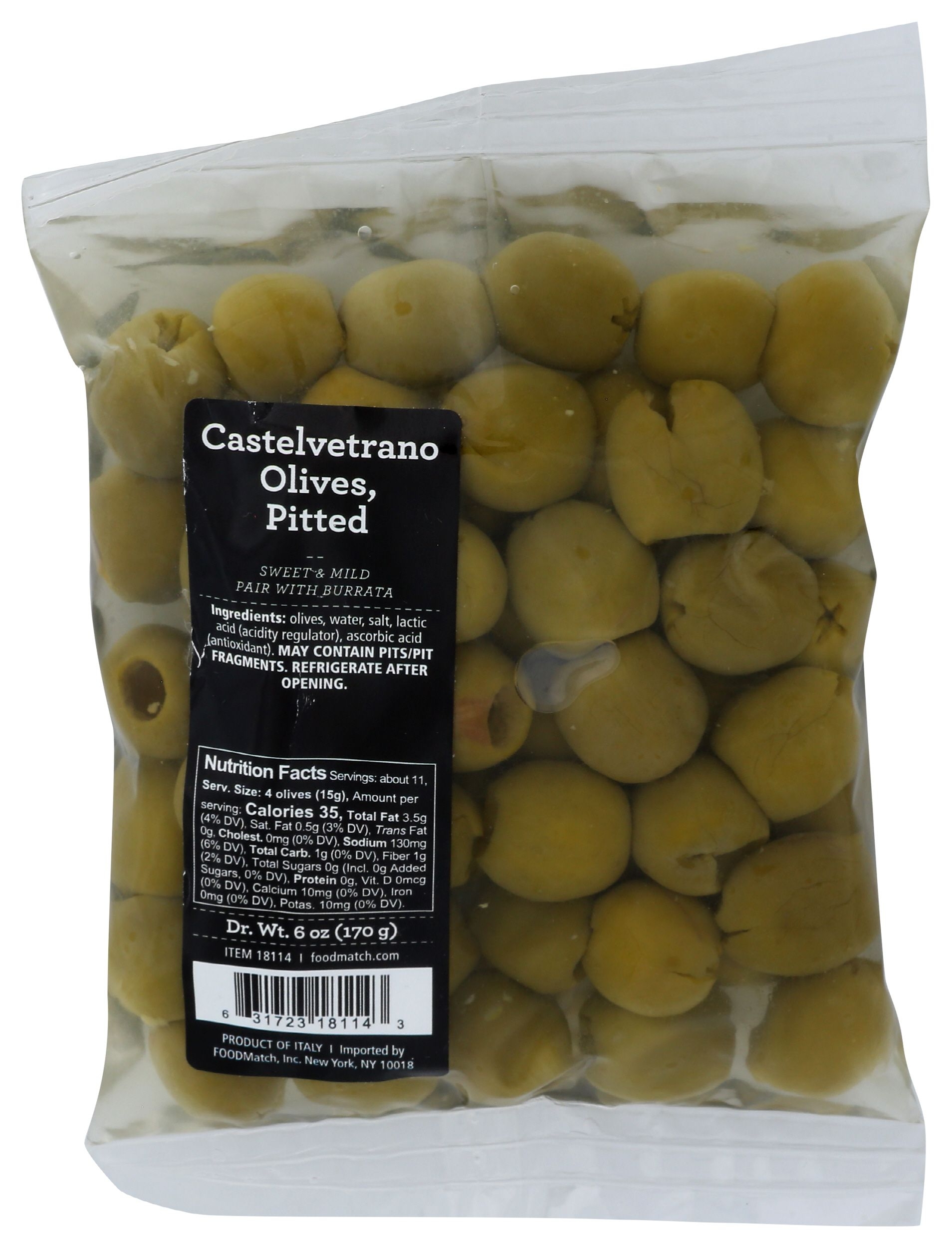 Divina Pitted Castelvetrano Olives, 6 Ounce Pouch -- 18 per case