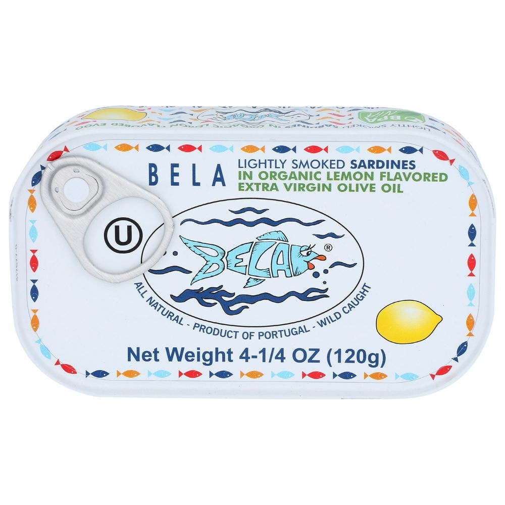 Bela Lightly Smoked Sardines in Organic Lemon Flavored Extra Virgin Olive Oil, 4.23 Ounce -- 12 per case