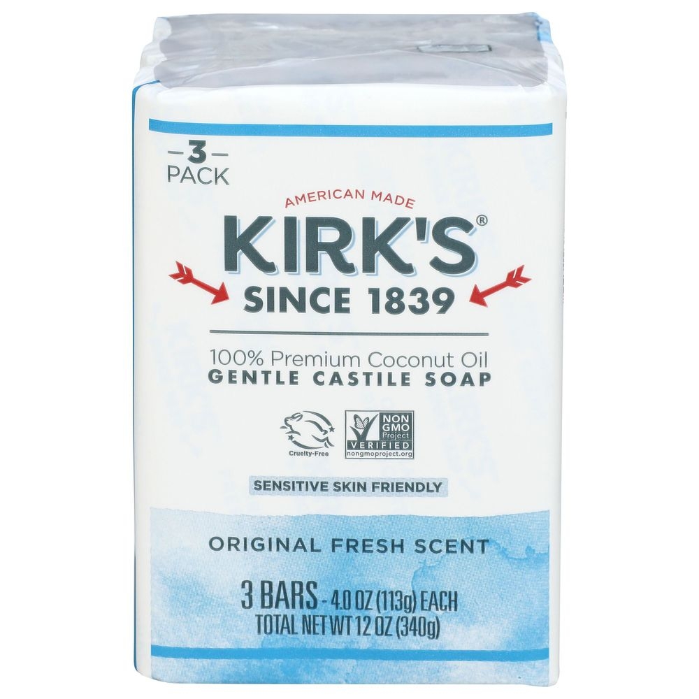 Kirks Original Fresh Scent Gentle Castile Bar Soap, 12 Ounce