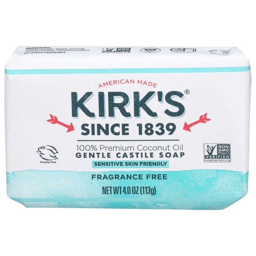 Kirks Fragrance Free Gentle Castile Bar Soap, 4 Ounce