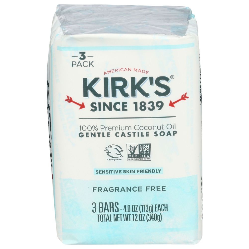 Kirks Fragrance Free Gentle Castile Bar Soap, 12 Ounce