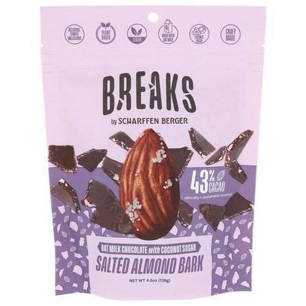 Scharffen Berger Breaks 43 Percent Cacao Oat Milk Chocolate with Salted Almond Bark, 4.5 Ounce -- 8 per case