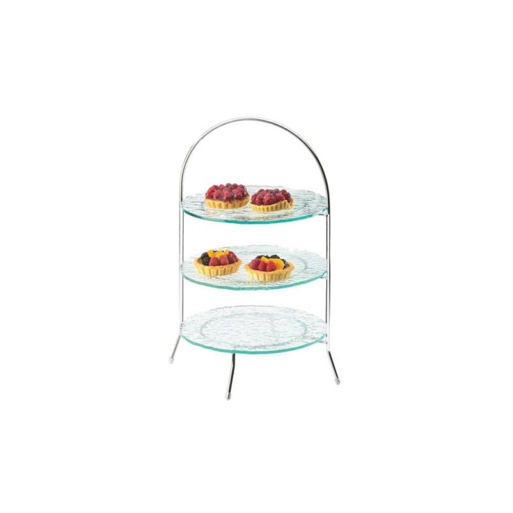 Cal-Mil Iron Three Tier Chrome Bowl and Plate Display, 11.75 x 11.75 x 20 inch