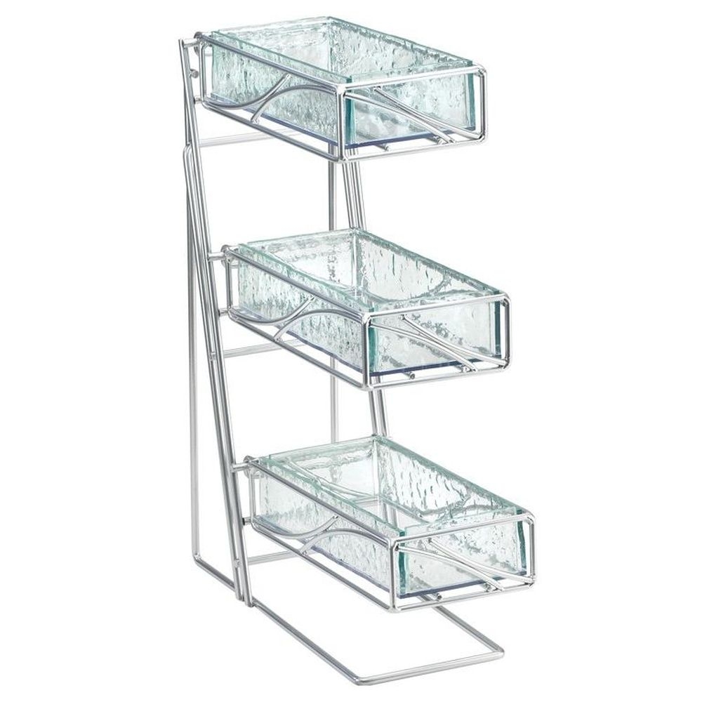 Cal-Mil Silver Frame 3 Tier Condiment Display with Faux Glass Bin, 5.25 x 14 x 18 inch
