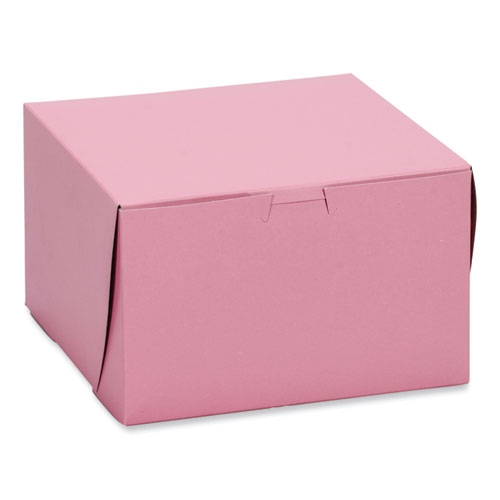 SCT Pink Paper One-Piece Non-Window Bakery Box, 8 x 8 x 4 inch -- 250 per case