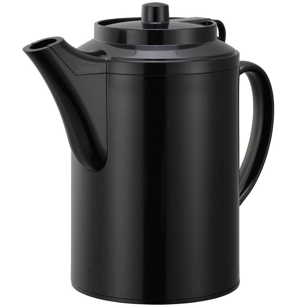 Service Ideas Plastic Black Double Wall Teapot with Tether, 16 Ounce Capacity