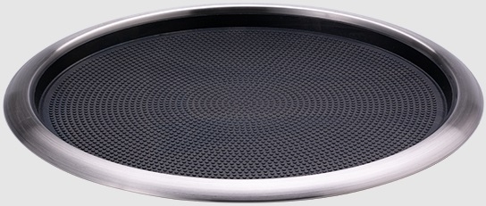 Service Ideas Brushed Stainless and Black Original Non Slip Round Removable Insert Stackable Bar and Serving Tray, 16 x 16 x 1 inch
