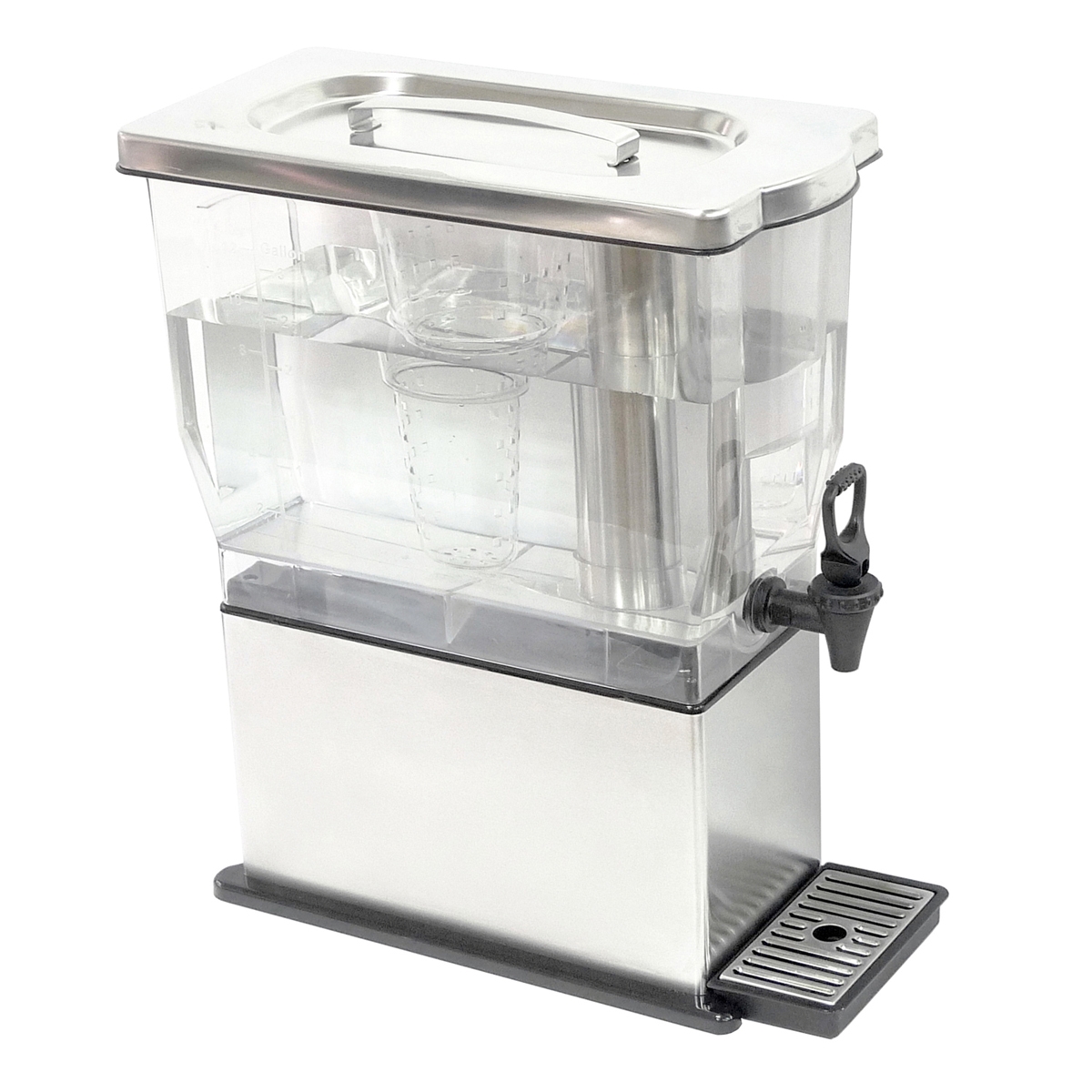 Service Ideas Essential Brushed Stainless and Black Rectangle Cold Beverage Dispenser, 3 Gallon Capacity
