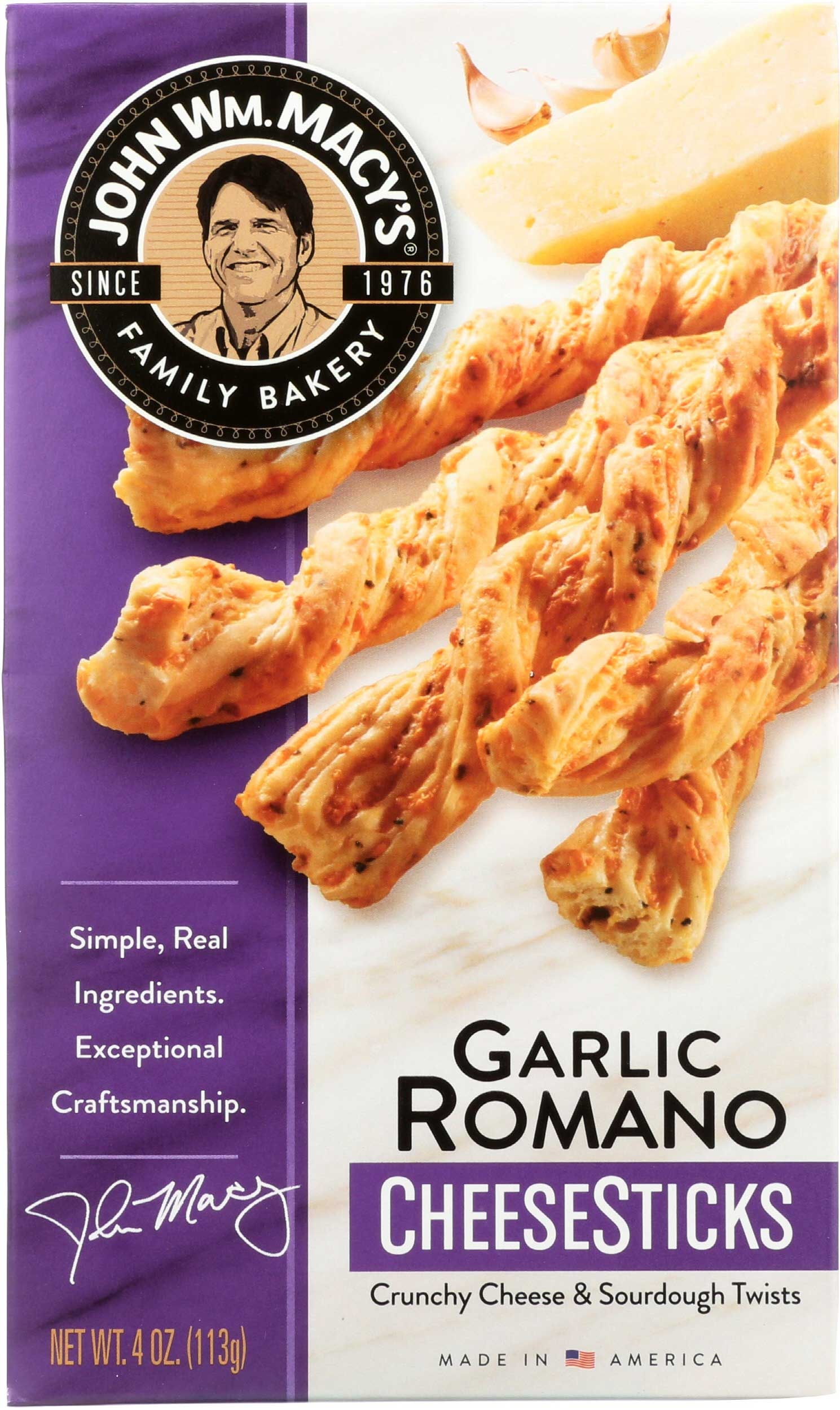 Macys Garlic Romano Cheese Stick, 4 Ounce -- 6 per case