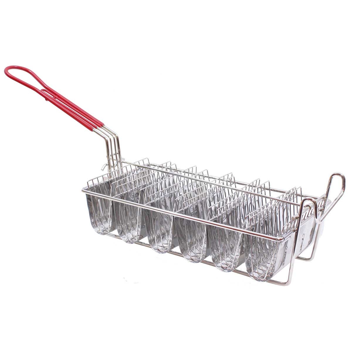 Tablecraft Nickel Plated Steel Taco Fry Basket Holds Six 6 inch Tacos, 22.25 x 6.5 x 7.625 inch