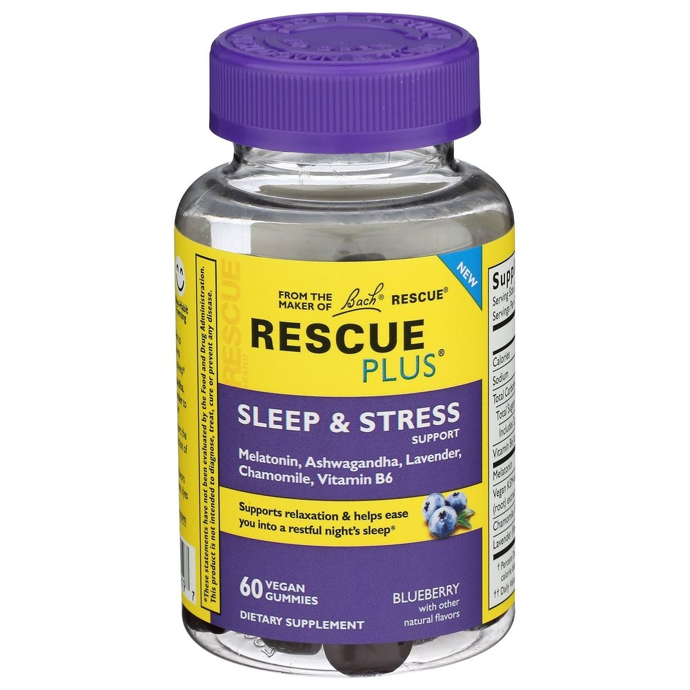Rescue Plus Blueberry Sleep and Stress Support Supplement, 60 count