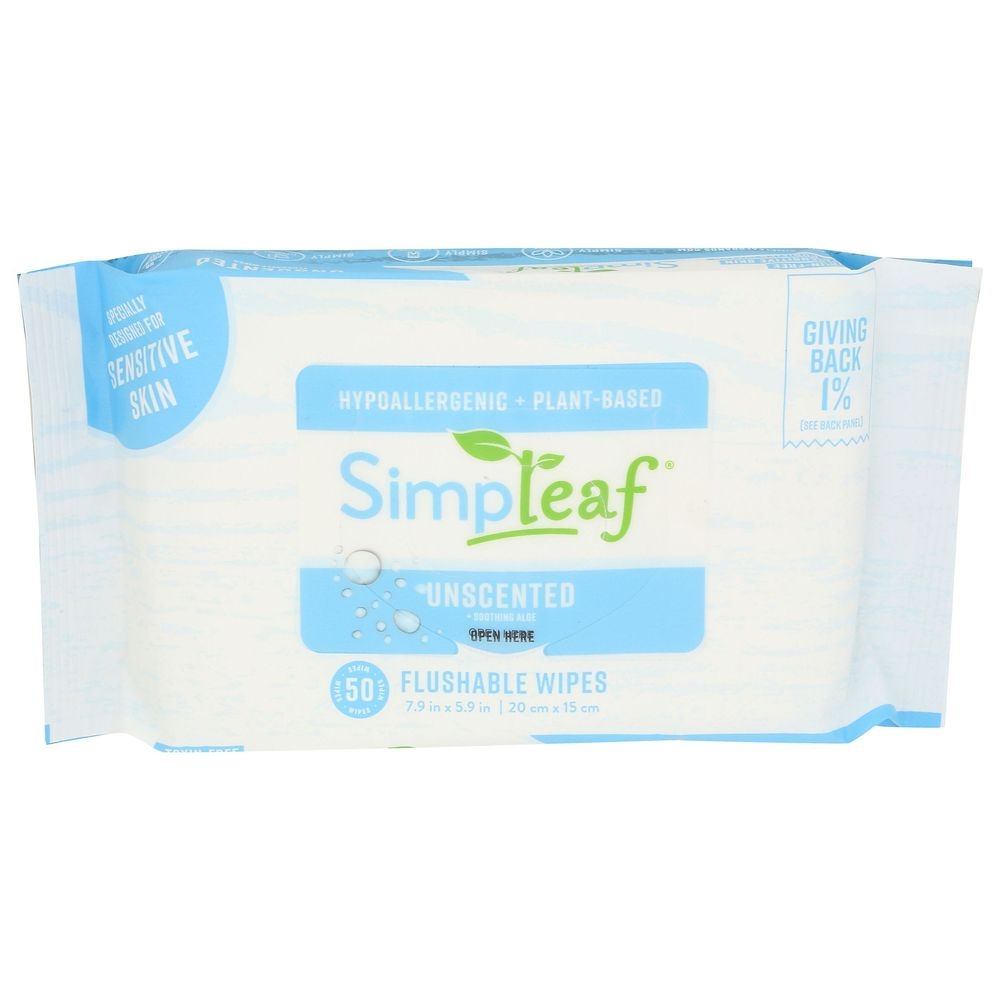 Simpleaf Unscented Flushable Wipes, 50 count -- 6 per case