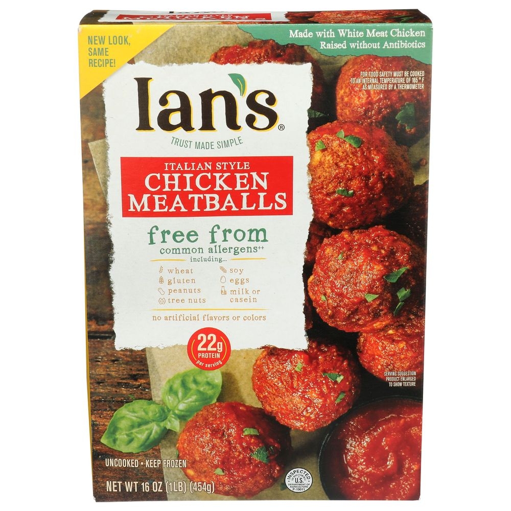 Ians Natural Foods Italian Style Chicken Meatball, 16 Ounce -- 8 per case