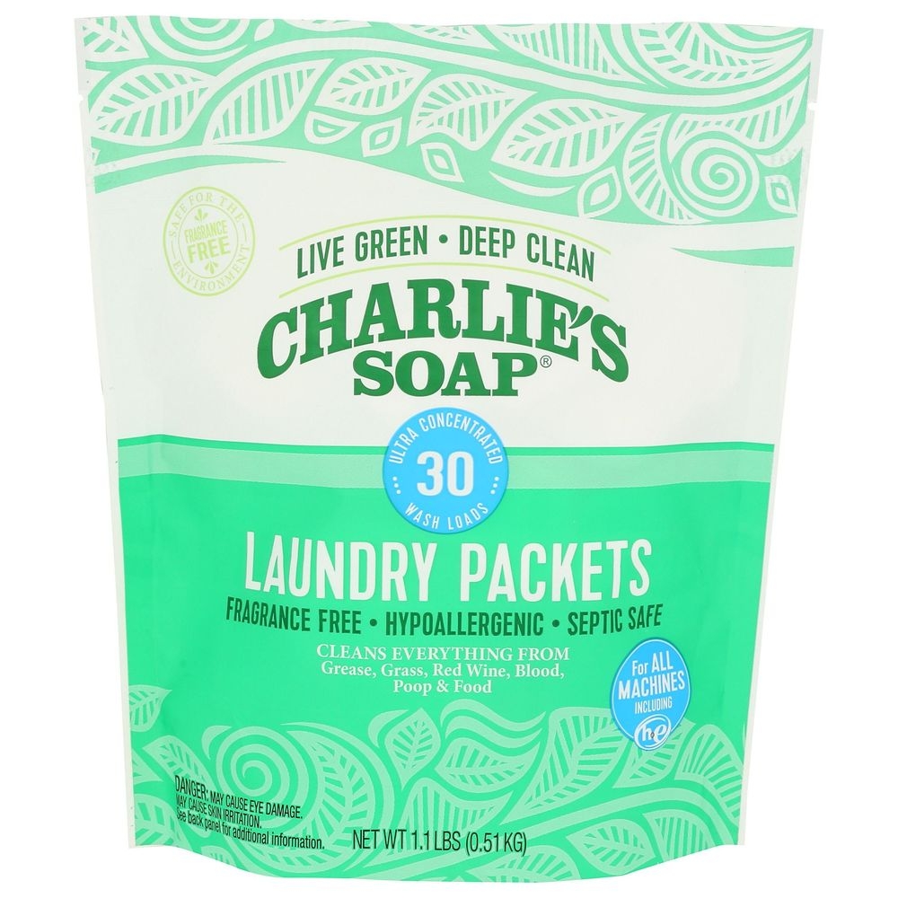 Charlies Soap Natural Laundry Detergent Packets, 30 count -- 6 per case