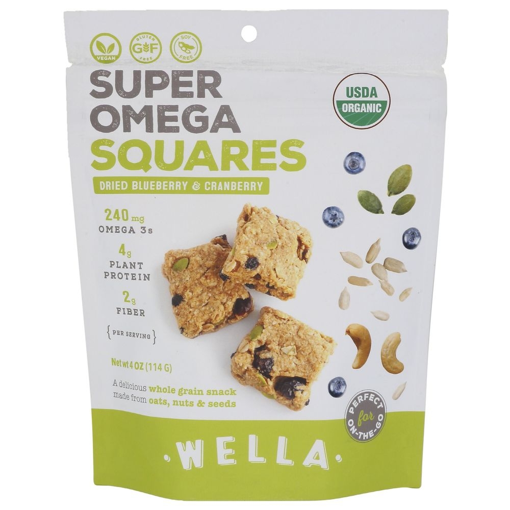 Wella Organic Dried Blueberry Cranberry Super Omega Squares Food Bar, 4 Ounce -- 6 per case