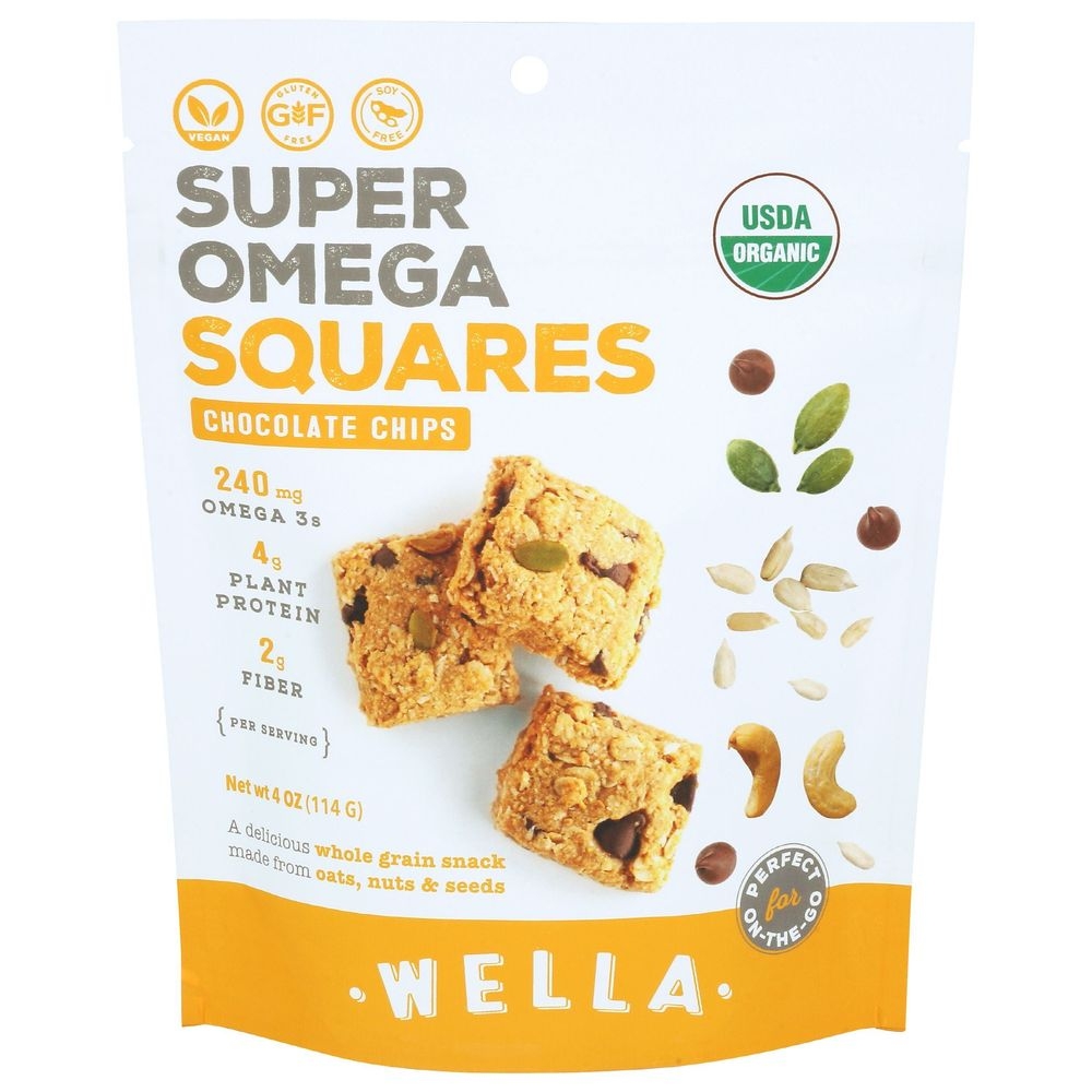 Wella Organic Chocolate Chips Super Omega Squares Food Bar, 4 Ounce -- 6 per case