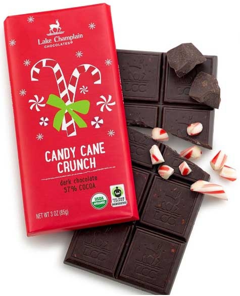 Lake Champlain Chocolates Organic Dark Chocolate Candy Cane Crunch Bar, 3 Ounce -- 12 per case