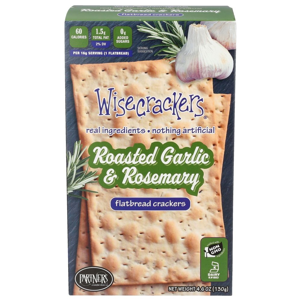 Wisecrackers Roasted Garlic and Rosemary Flatbread Crackers, 4.7 Ounce -- 6 per case