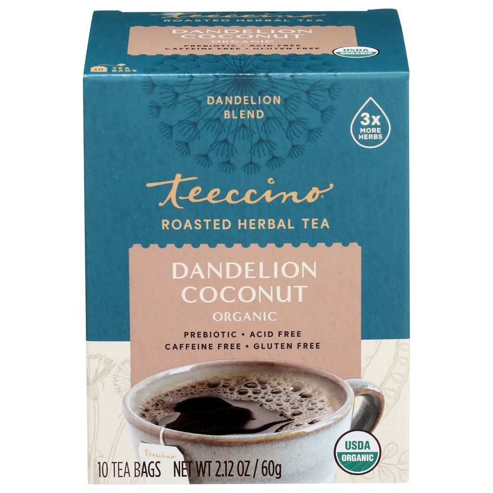 Teeccino Organic Dandelion Coconut Roasted Herbal Tea, 10 tea bags -- 6 per case