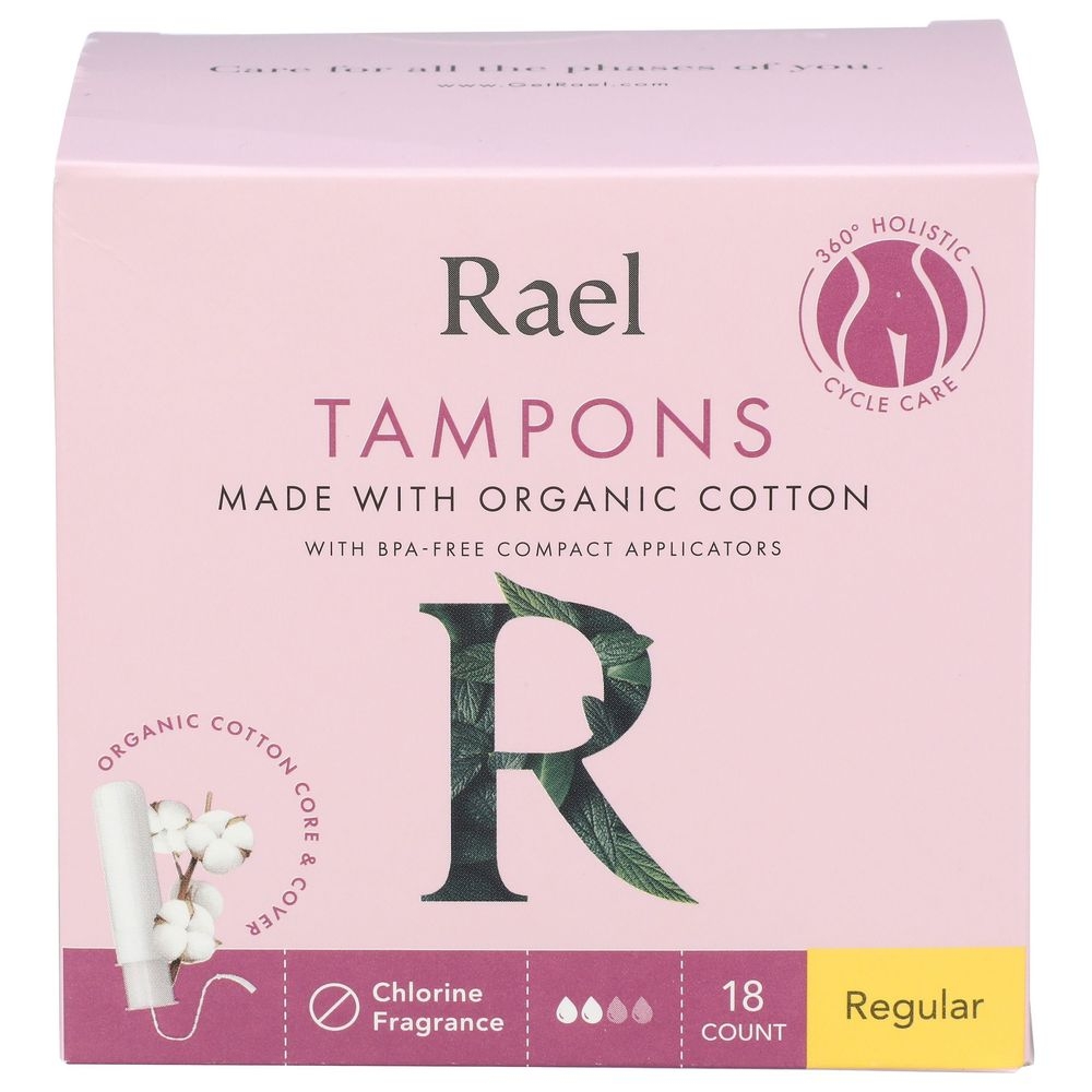 Rael Organic Regular Cotton Tampon, 18 count