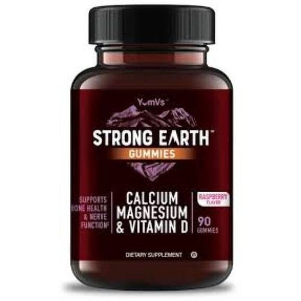 YumVs Raspberry Strong Earth Calcium Magnesium and Vitamin D Gummies for Bone, 90 count