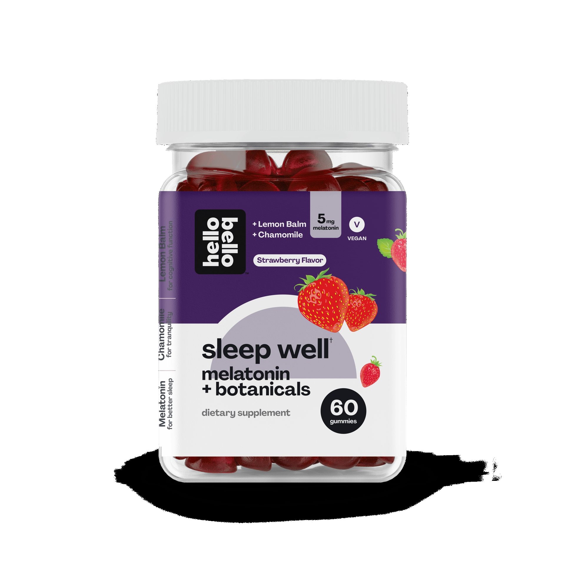 Hello Bello Strawberry Flavor Sleep Well Melatonin and Botanicals Gummies, 60 count
