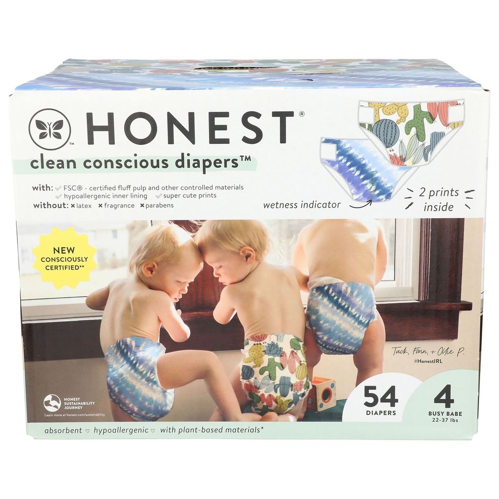 Honest Clean Conscious Diaper Size 4 Tie Dye for Cuties Baby Diaper, 54 count