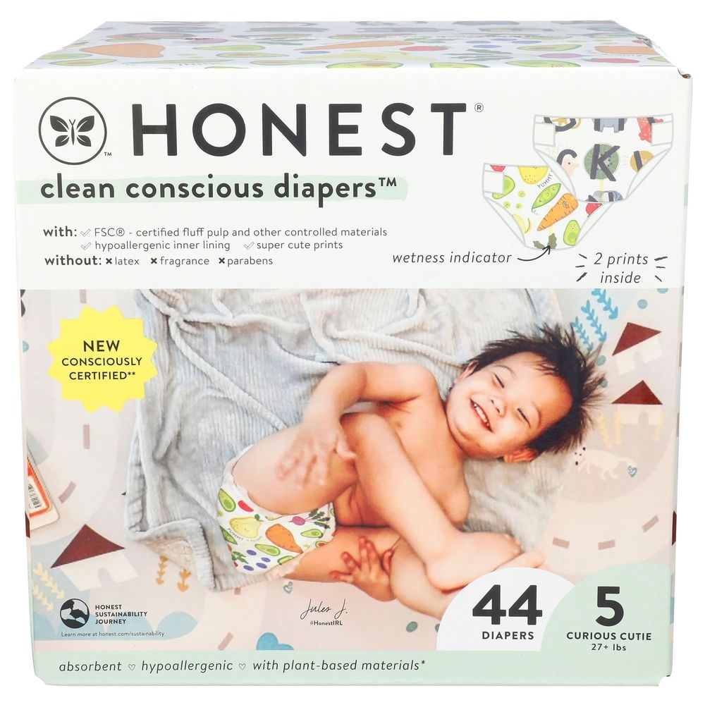 Honest Clean Conscious Diaper Size 5 All Letters Delish Baby Diaper, 44 count