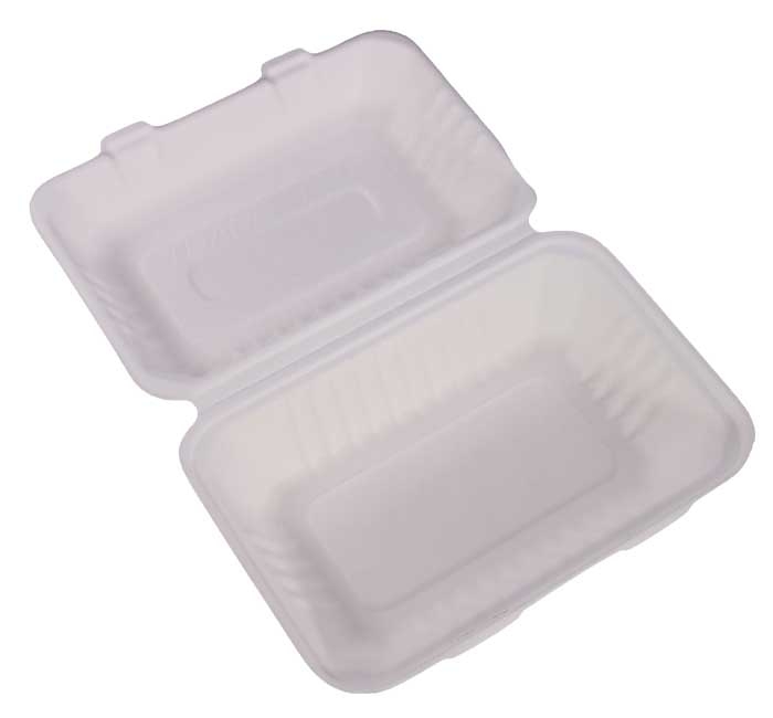 KITCH 24/7 White Compostable Molded Fiber Hinged Container, 9 x 6 inch -- 200 per case
