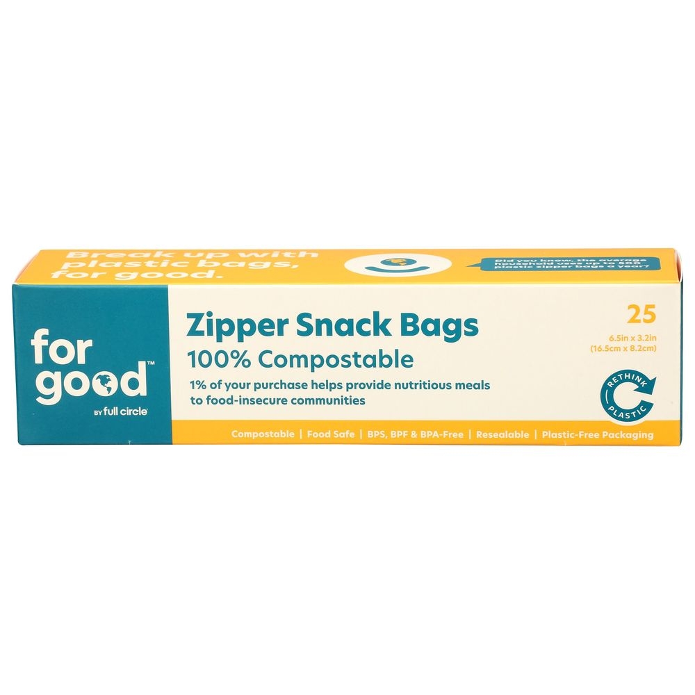 For Good Compostable Zipper Snack Bag, 25 count -- 6 per case