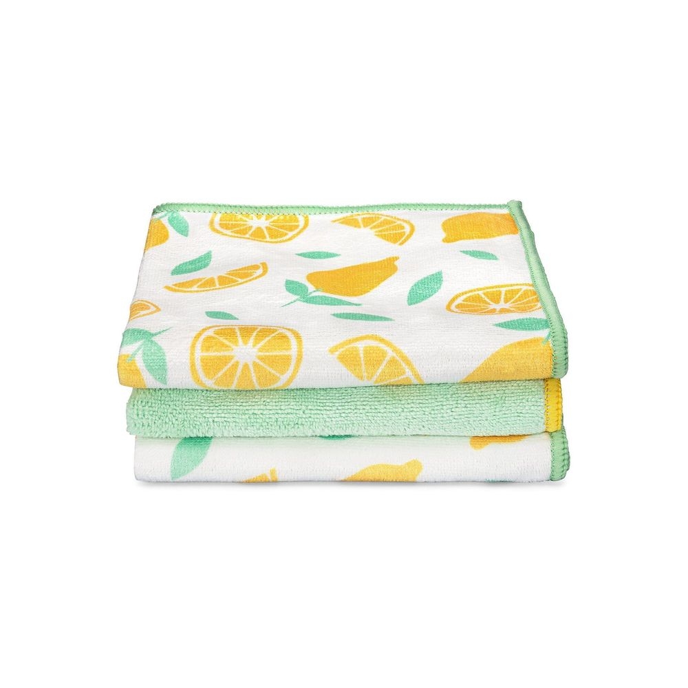 Full Circle Recycled Citrus Print Microfiber All Purpose Cloths, 3 count -- 6 per case
