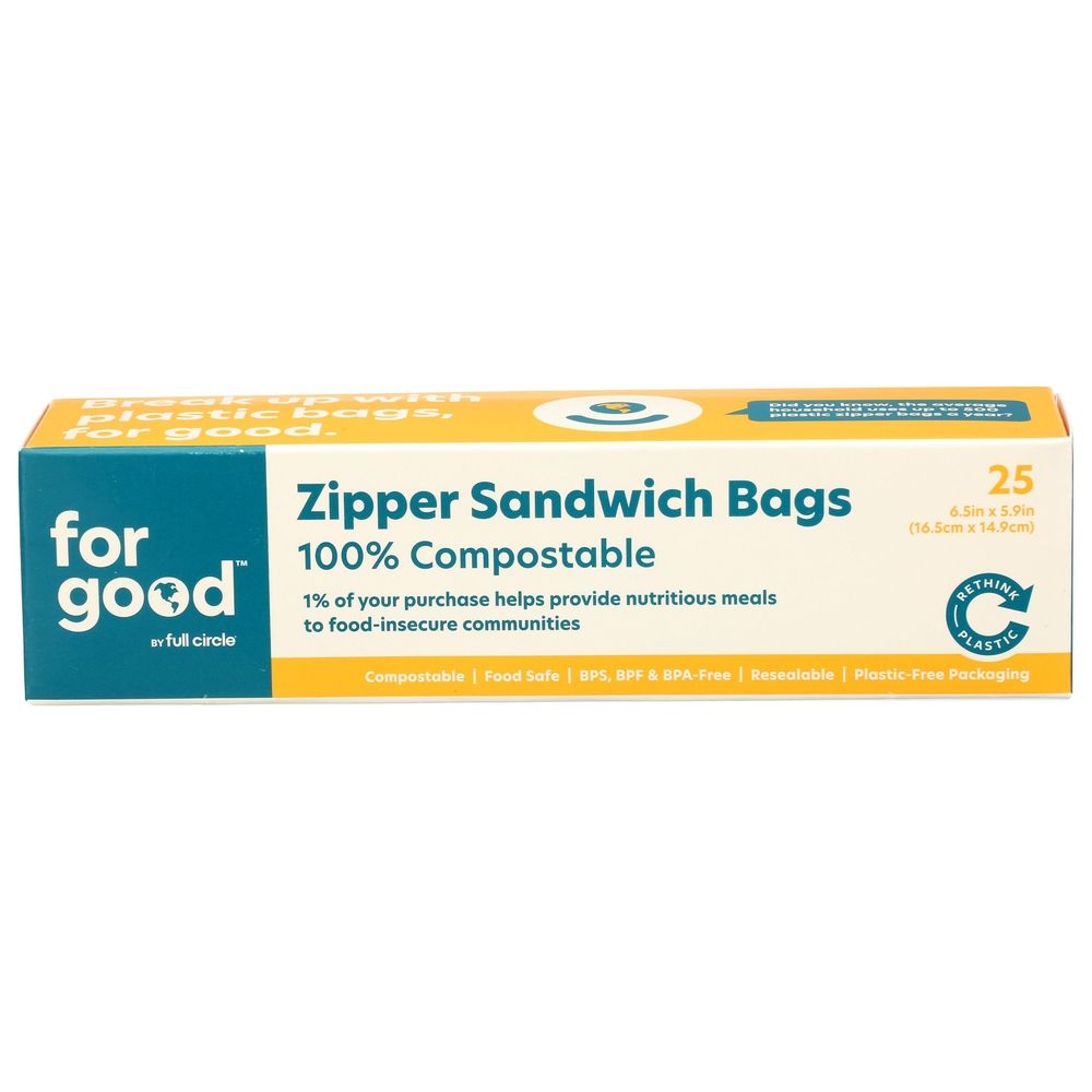 For Good Compostable Zipper Sandwich Bag, 25 count -- 6 per case
