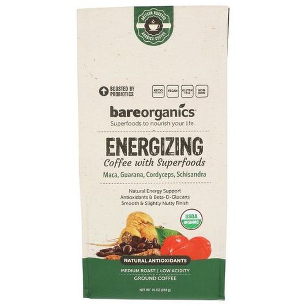 BareOrganics Organic Energizing Ground Coffee With Superfoods, 10 Ounce -- 6 per case