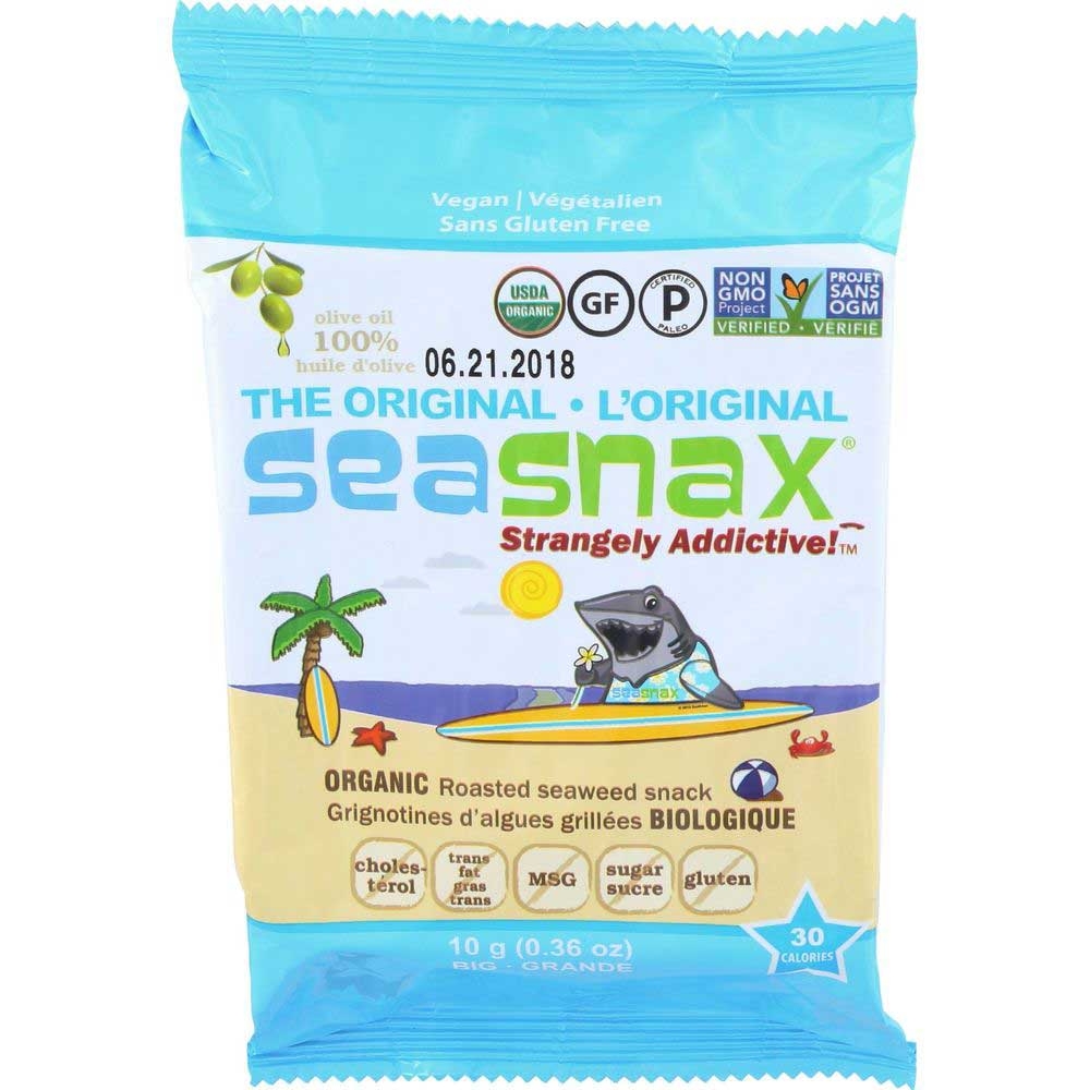 Seasnax Organic Extra Virgin Olive Oil Roasted Seaweed Snack, 0.36 Ounce -- 12 per case