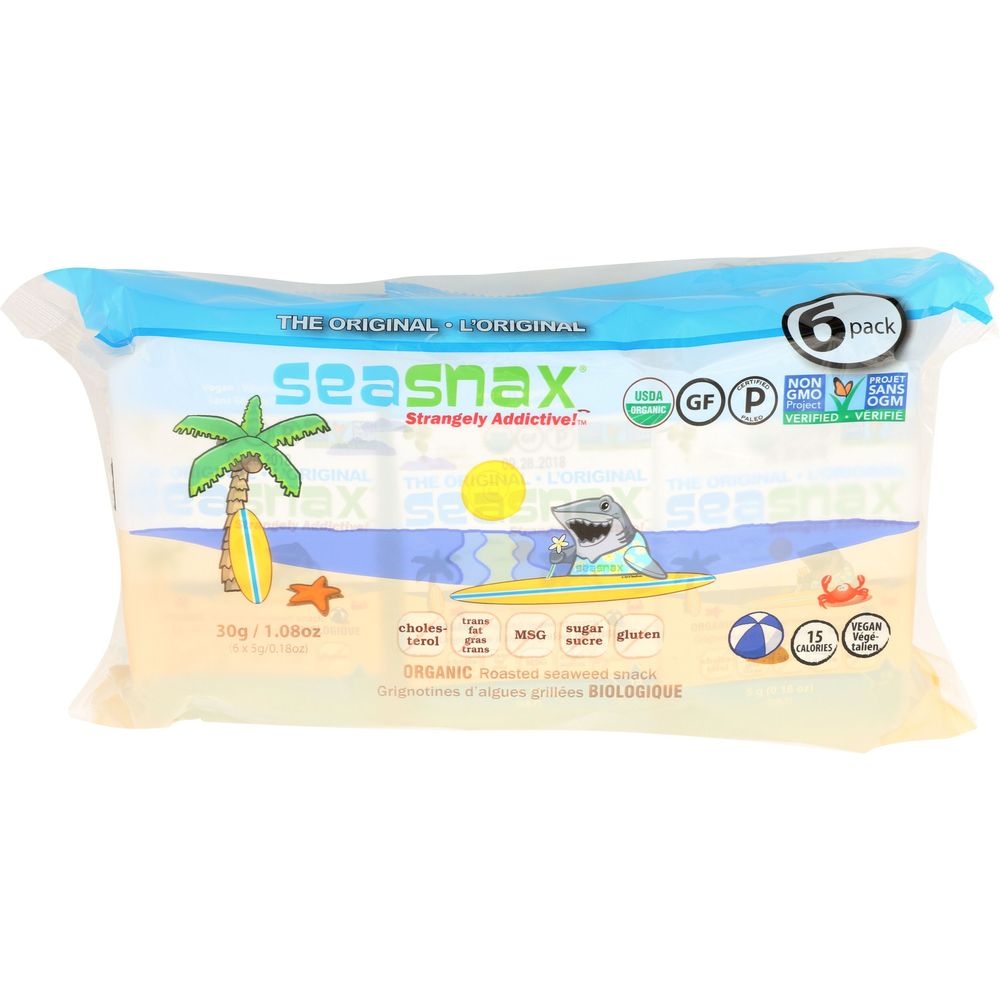 Seasnax Organic Roasted Seaweed Snack, 1.08 Ounce -- 12 per case