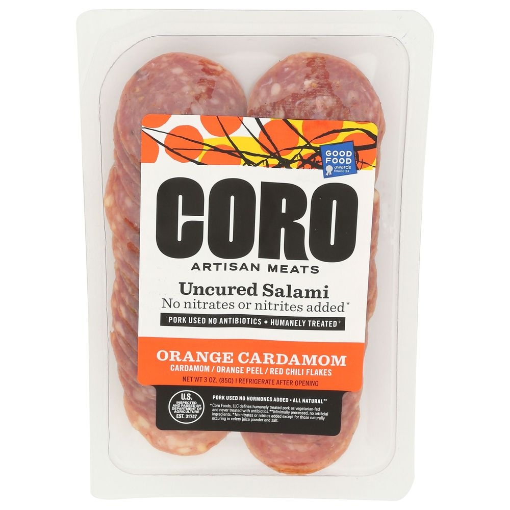 Coro Foods Orange Cardamom Uncured Sliced Salami, 3 Ounce -- 12 per case