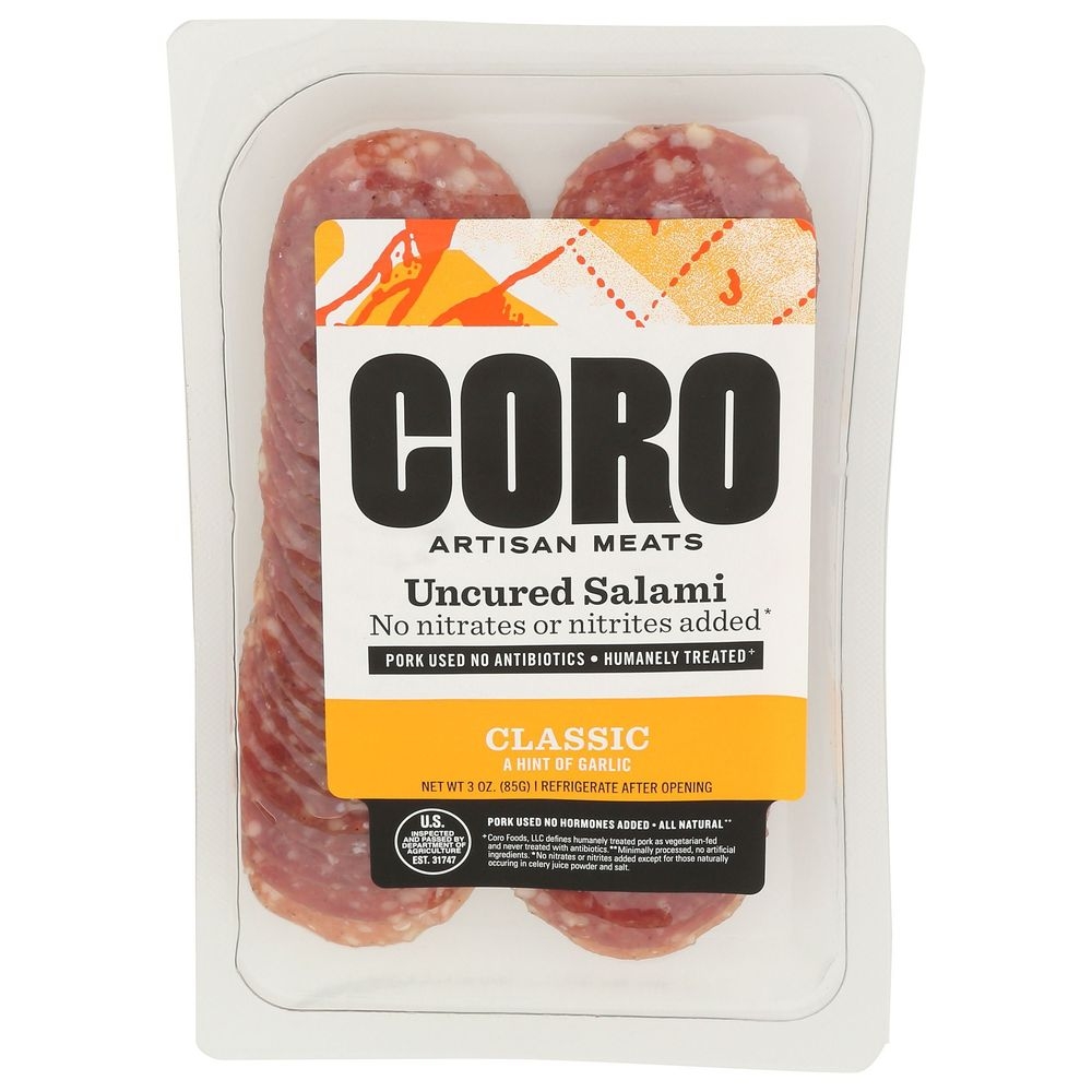 Coro Foods Classic Uncured Sliced Salami, 3 Ounce -- 12 per case