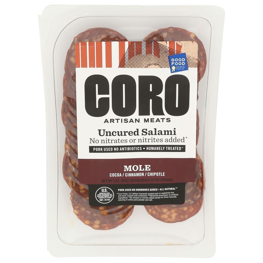 Coro Foods Mole Uncured Sliced Salami, 3 Ounce -- 12 per case