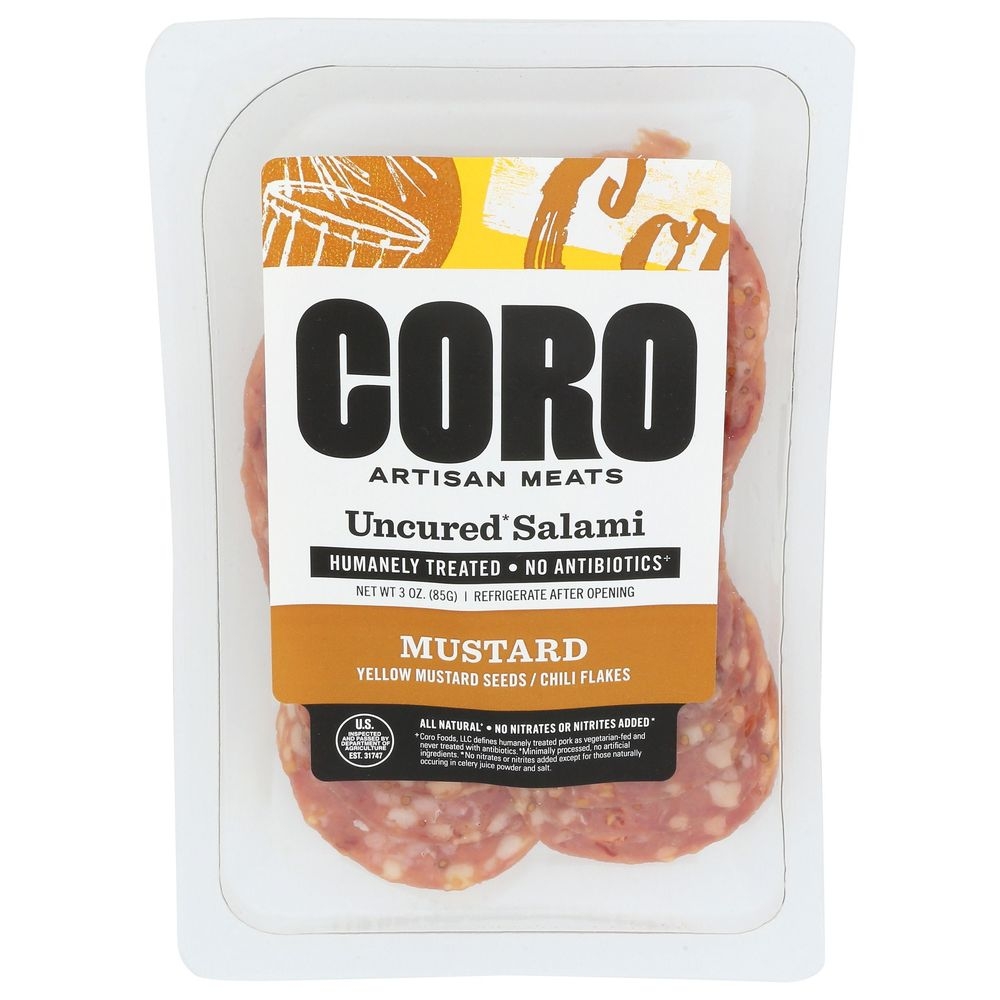Coro Foods Mustard Uncured Sliced Salami, 3 Ounce -- 12 per case