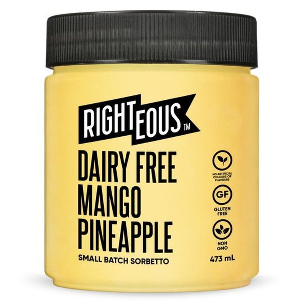 Righteous Dairy Free Mango Pineapple Sorbetto, 16 Ounce -- 8 per case