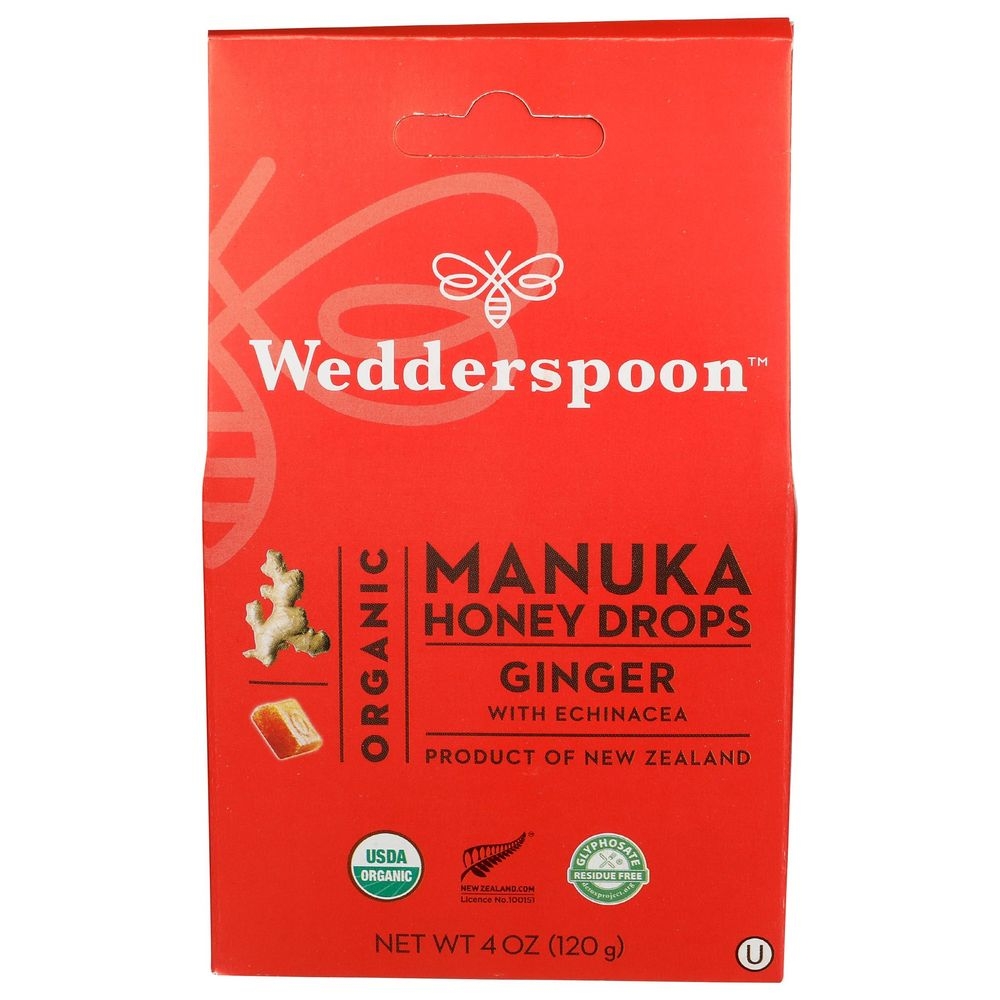Wedderspoon Organic Ginger with Echinacea Manuka Honey Drops, 4 Ounce -- 6 per case