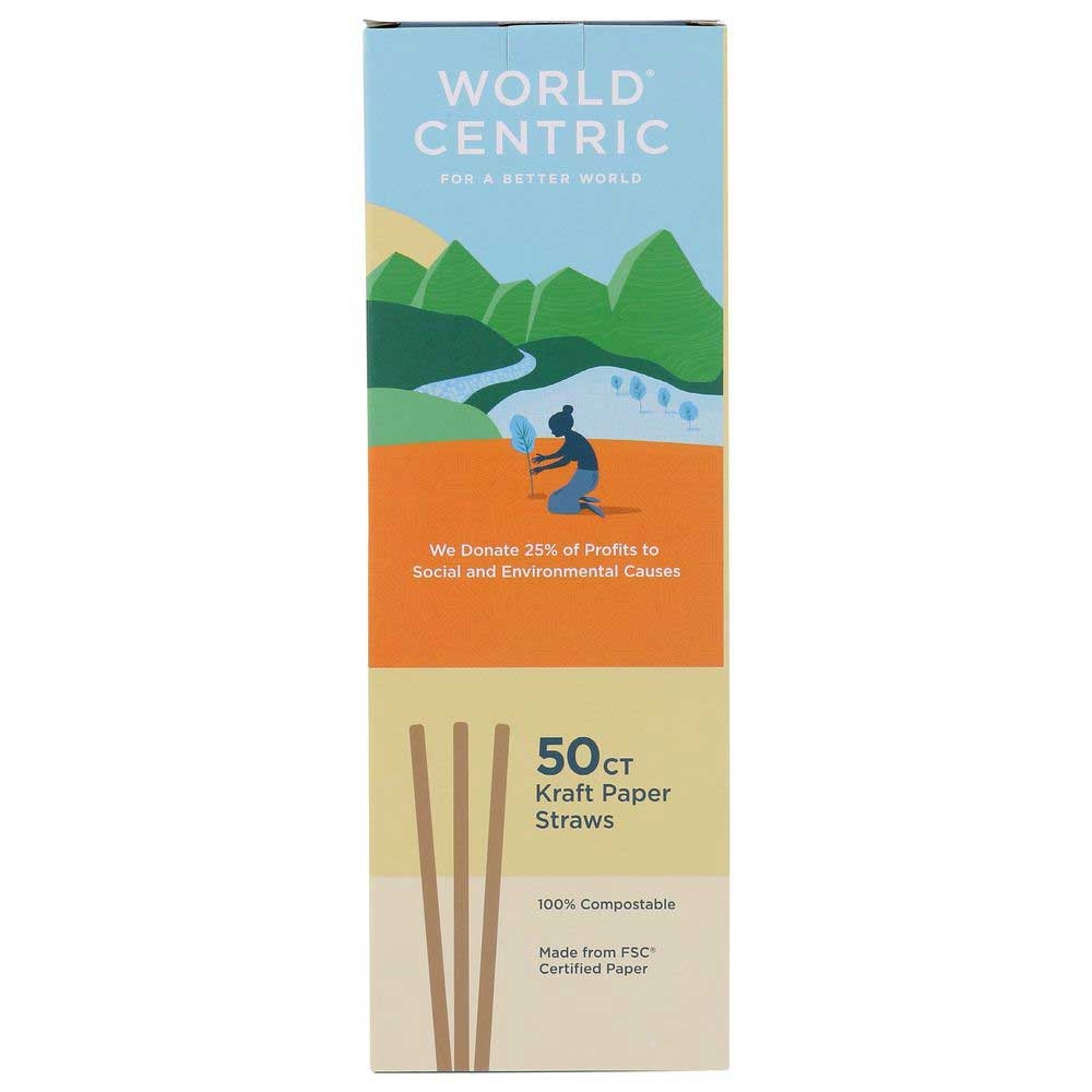 World Centric Compostable Kraft Paper Straw, 8 inch - 50 count per pack -- 24 packs per case