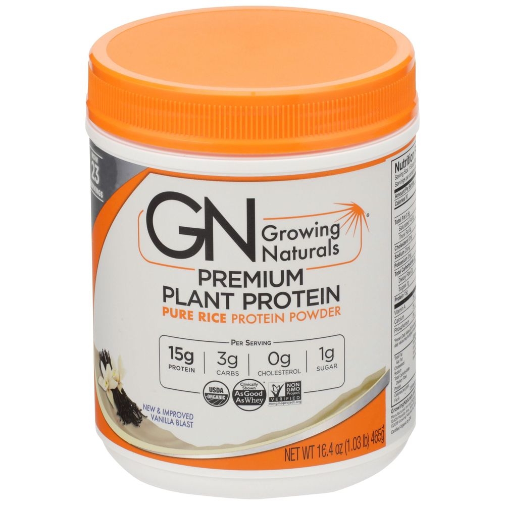 Growing Naturals Organic Vanilla Pure Rice Premium Plant Protein Powder, 16.4 Ounce