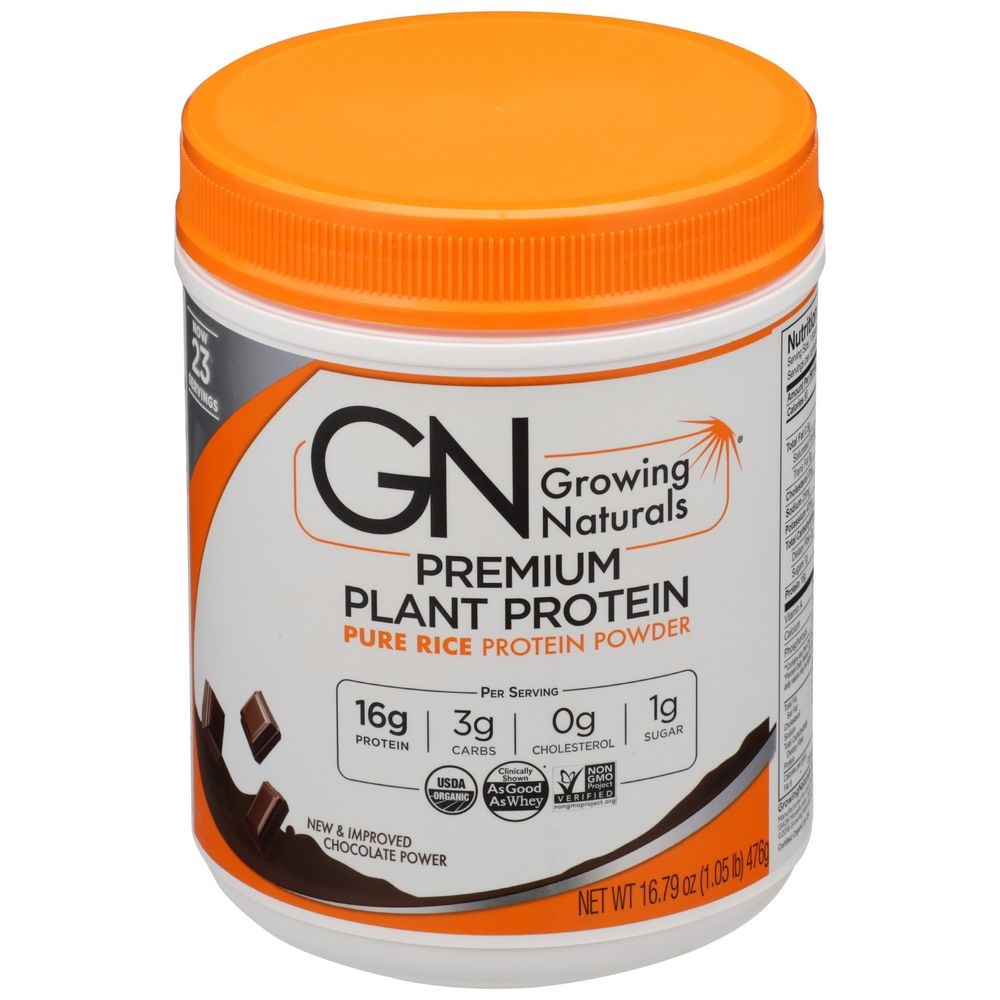 Growing Naturals Organic Chocolate Pure Rice Premium Plant Protein Powder, 16.8 Ounce