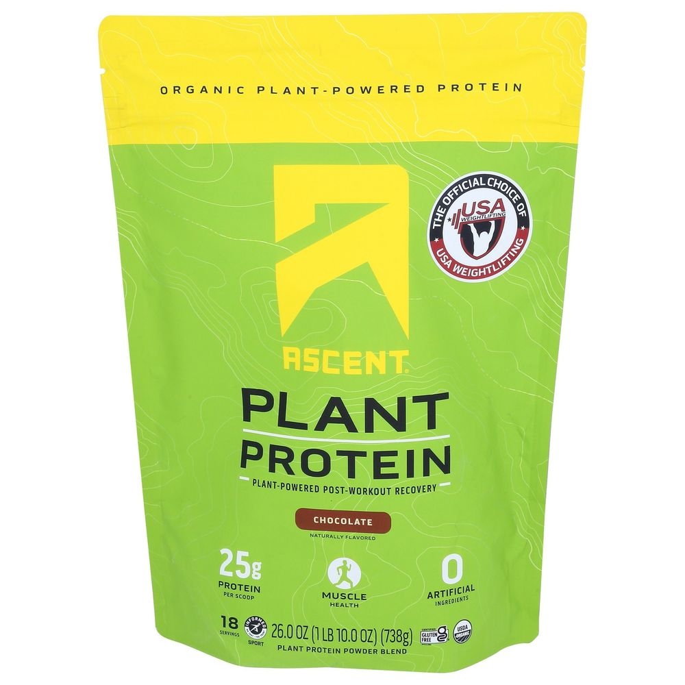 Ascent Organic Chocolate Plant Protein Powder, 26 Ounce