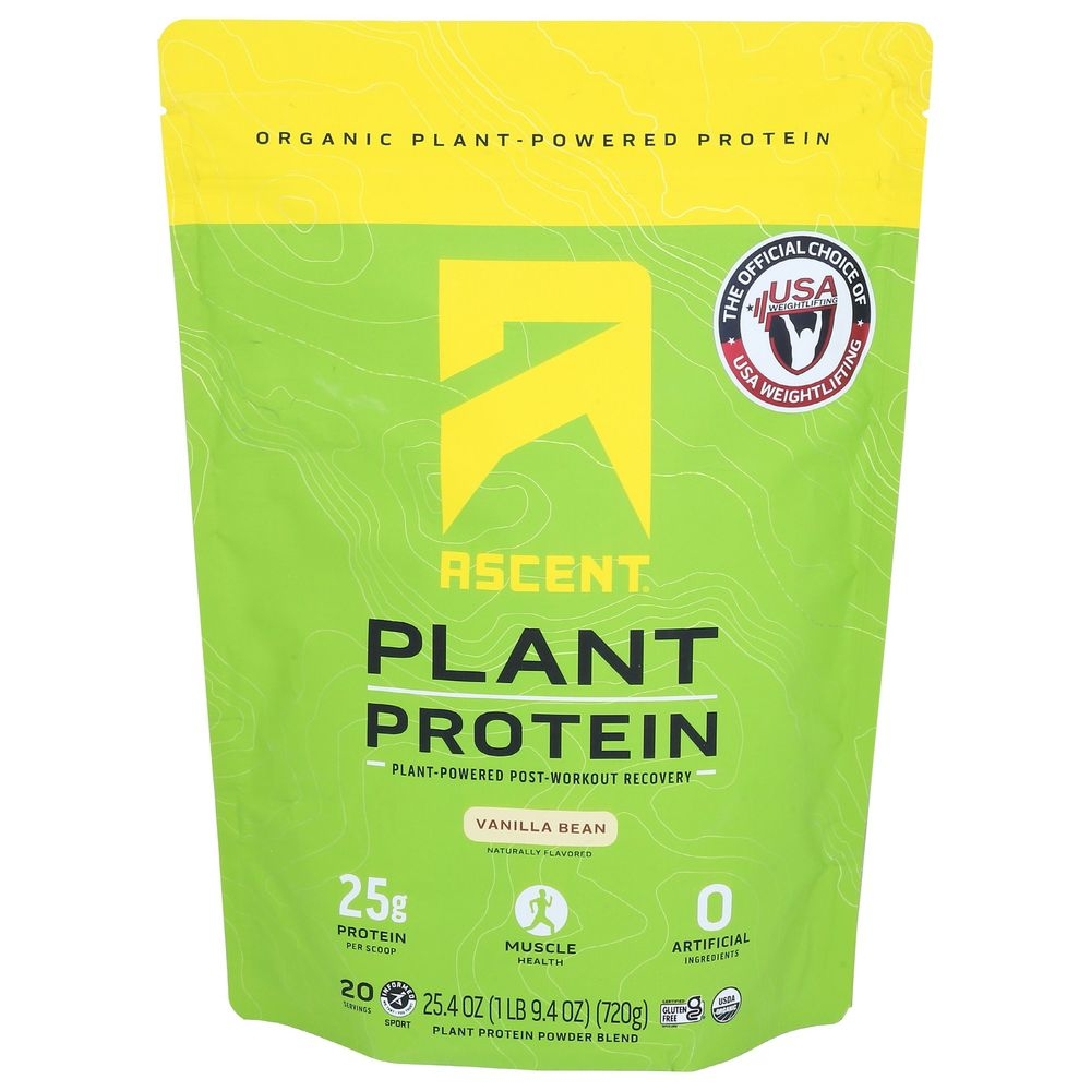 Ascent Organic Vanilla Bean Plant Protein Post-Workout Powder, 25.4 Ounce