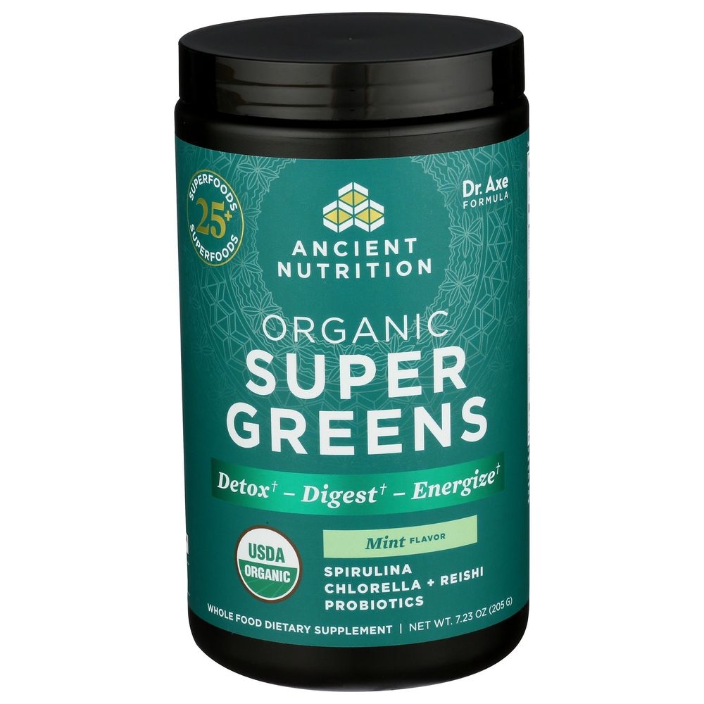 Ancient Nutrition Organic Mint Flavor Super Greens Powder, 7.23 Ounce