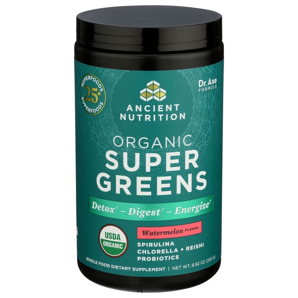 Ancient Nutrition Organic Watermelon Flavor Super Greens Powder, 8.82 Ounce