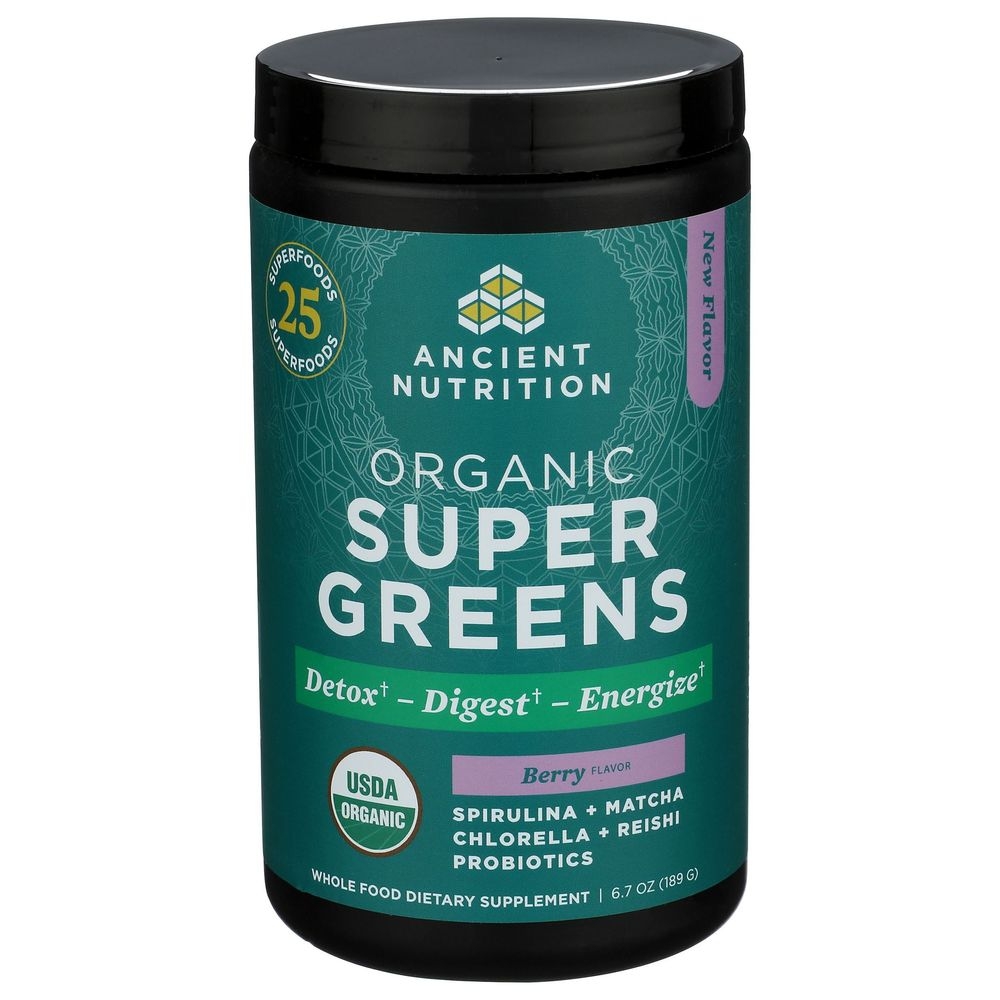 Ancient Nutrition Organic Super Greens Berry Flavor Powder, 6.7 Ounce